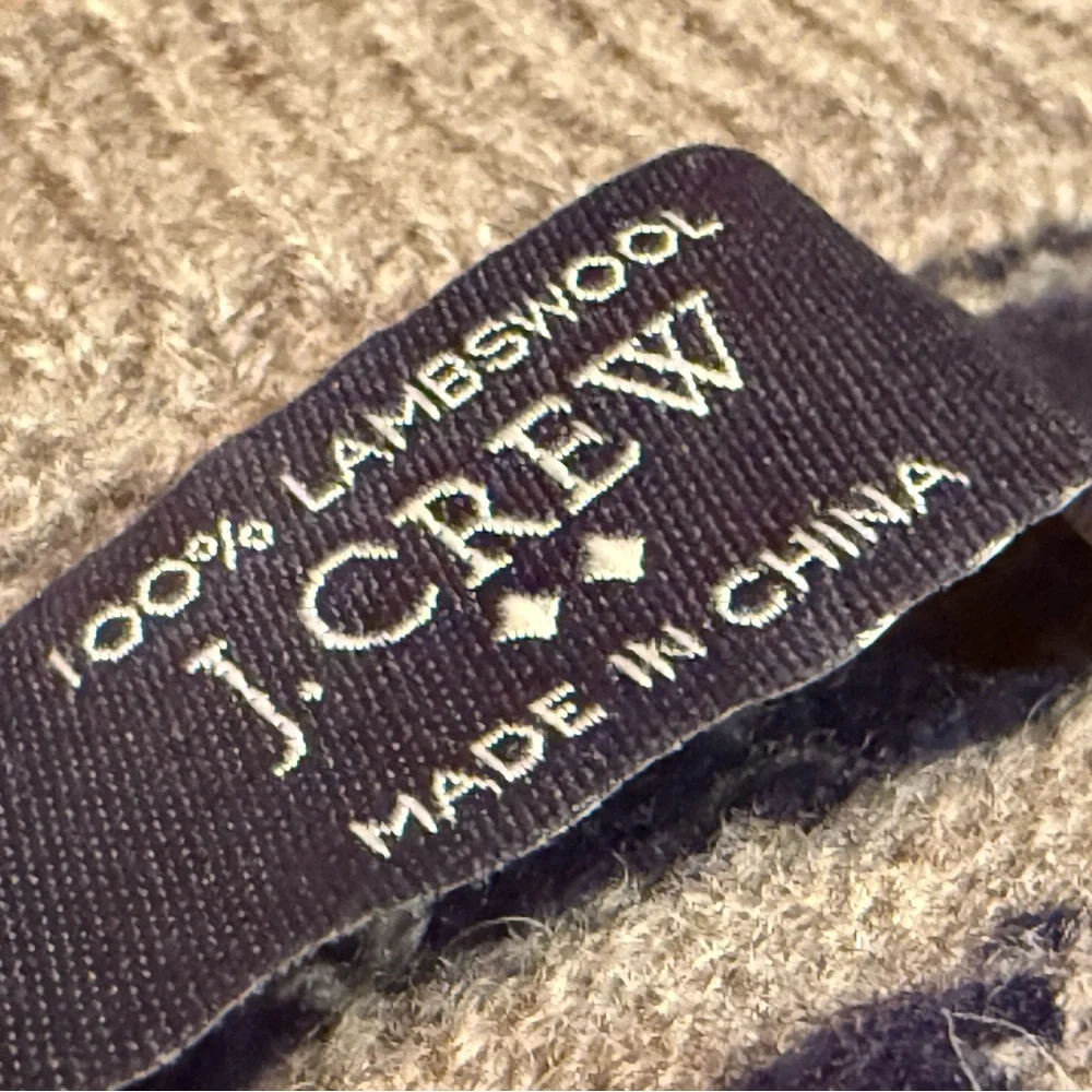 J. Crew Beige Crewneck Sweater with Navy Micro-Pattern